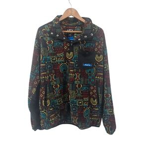 KAVU Fleece Pullover Mens Large Multi Tribal Teannaway Snap Mock Neck Geometric